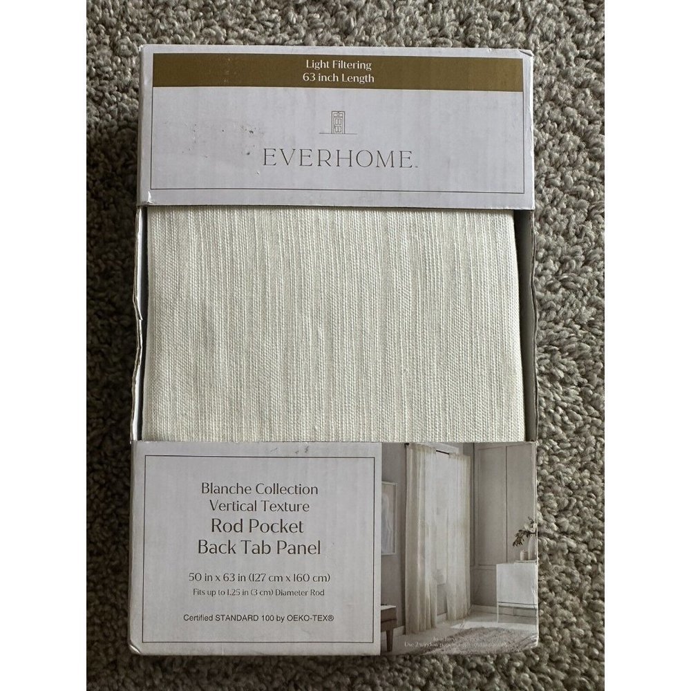 Everhome light filtering blanche collection vertical back tab panel 50x63" 1 Pan